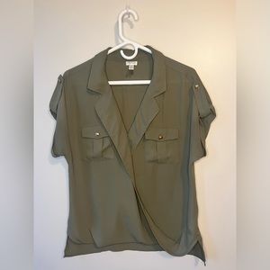 [3/$30] Dynamite Short Sleeve Khaki Green Wrap Blouse Medium